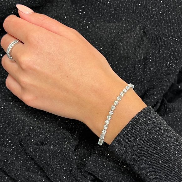 Three Prong Set Round Cut Diamond Tennis Bracelet 14K White Gold 7.03Cttw - Picture 3 of 5